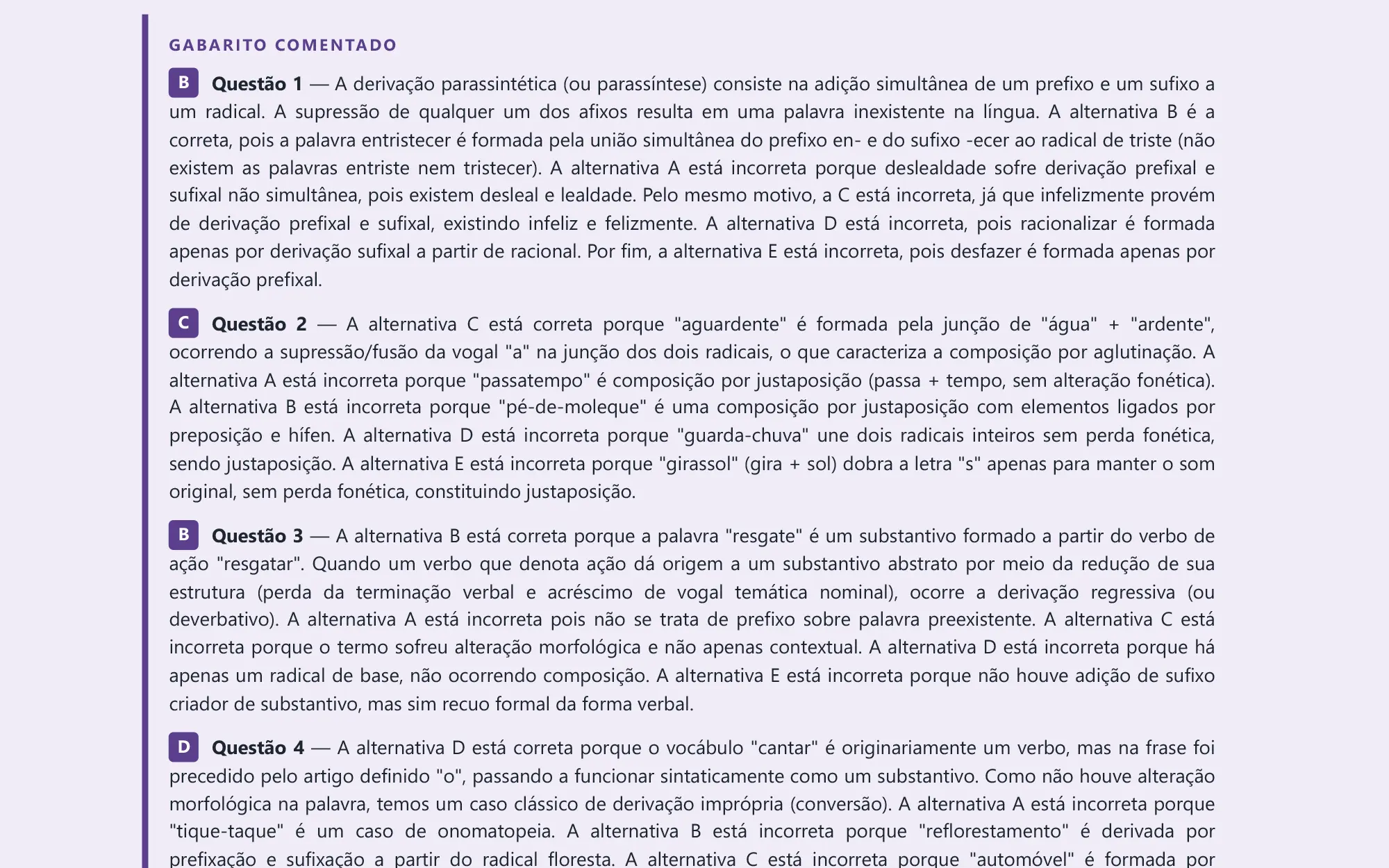 Página de questões com gabarito comentado