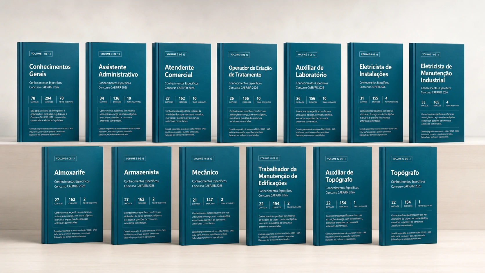 Os 13 volumes das apostilas lado a lado